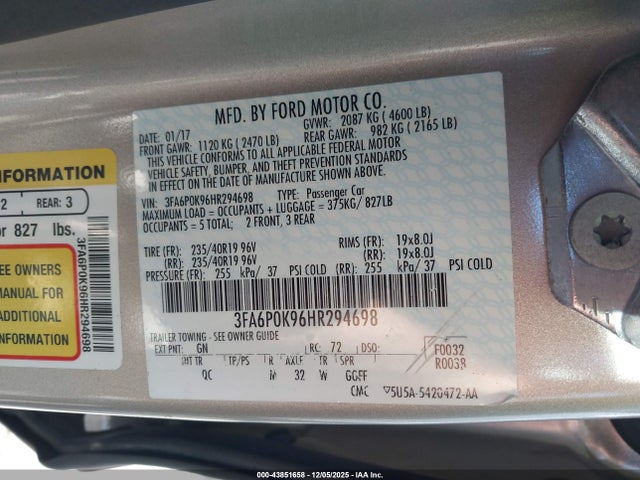 3FA6P0K96HR294698 Ford Fusion Platinum