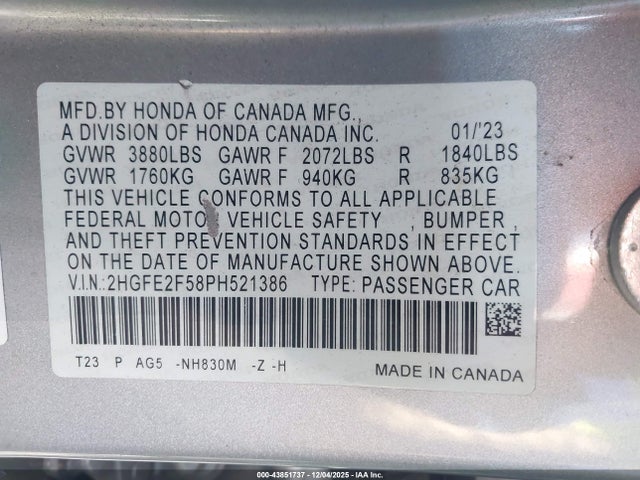 Honda Civic Sport 2023 2HGFE2F58PH521386 Image 9