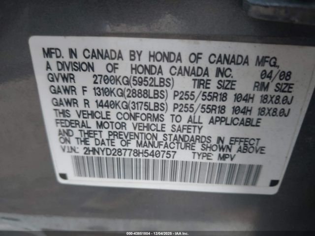 2008 ACURA MDX 2HNYD28778H540757 Photo 8