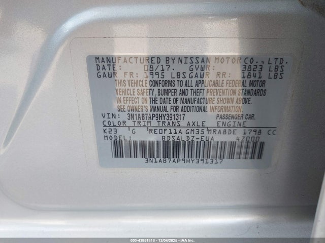 3N1AB7AP9HY391317 Nissan SENTRA SV