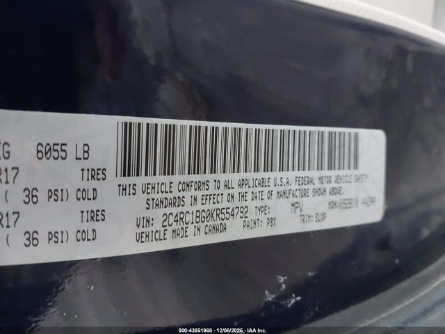 Aukcja sprzedaży 2019 Chrysler Pacifica Touring L, vin: 2C4RC1BG0KR554792, numer aukcji: 43851968