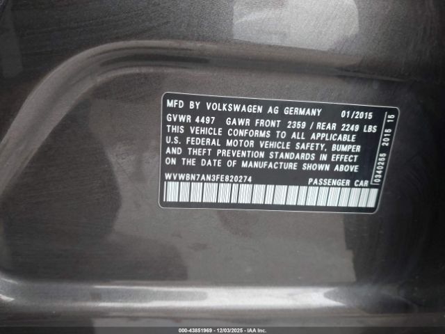 2015 VOLKSWAGEN CC WVWBN7AN3FE820274 Photo 8