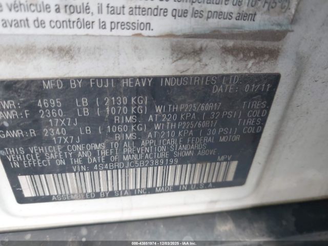2011 SUBARU OUTBACK 4S4BRDJC5B2389199 Photo 8