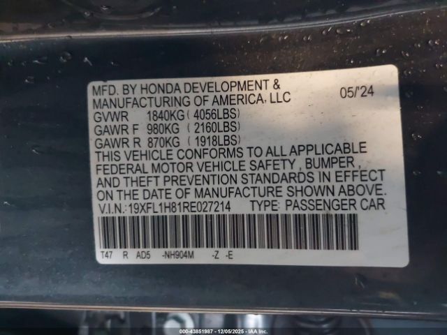 2024 HONDA CIVIC 19XFL1H81RE027214 Photo 8