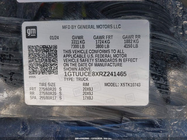 2024 Gmc Sierra 1500 4wd  Standard Box Elevation მანქანა იყიდება აუქციონზე, vin: 1GTUUCE8XRZ241465, აუქციონის ნომერი: 43852060