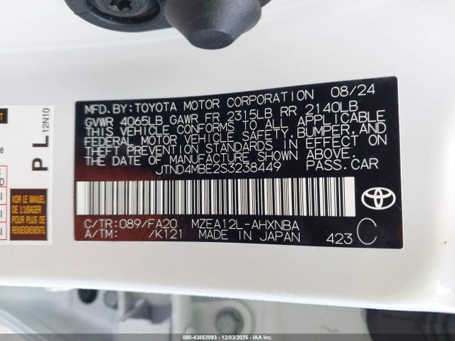 JTND4MBE2S3238449 Toyota COROLLA SE