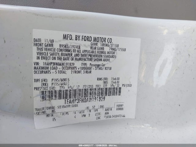 2010 FORD FOCUS 1FAHP3FN0AW191829 Photo 8