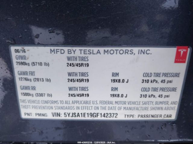 2016 TESLA MODEL S 5YJSA1E19GF142372 Photo 8