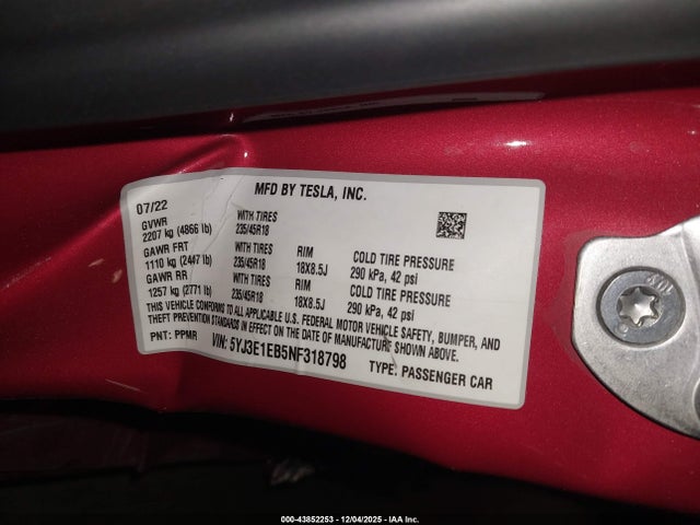 2022 TESLA MODEL 3 5YJ3E1EB5NF318798 Photo 8