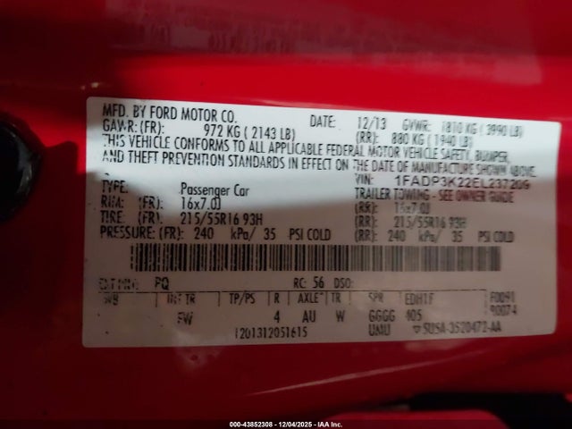 Ford FOCUS SE 2014 1FADP3K22EL237209 Image 9