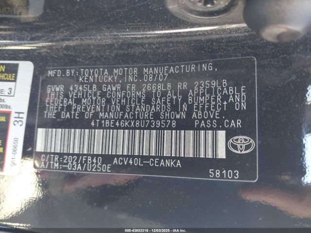 2008 TOYOTA CAMRY 4T1BE46KX8U739578 Photo 8