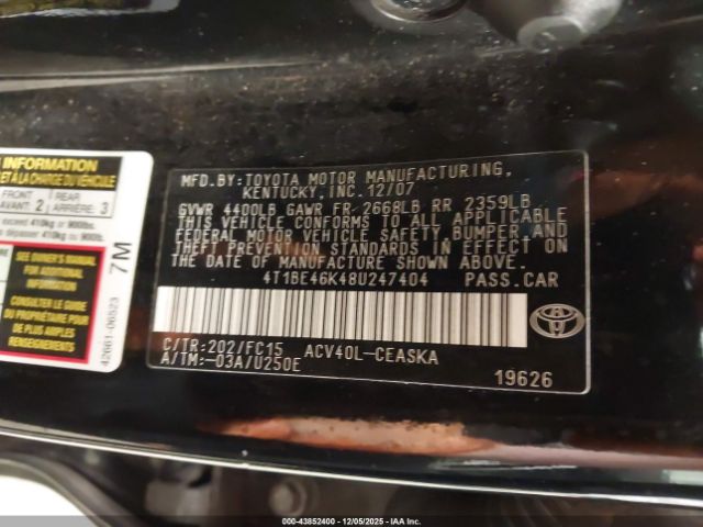 2008 TOYOTA CAMRY 4T1BE46K48U247404 Photo 8