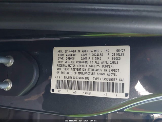 Продаж на аукціоні авто 2007 Acura Tl 3.2, vin: 19UUA66257A044186, номер лоту: 43852441