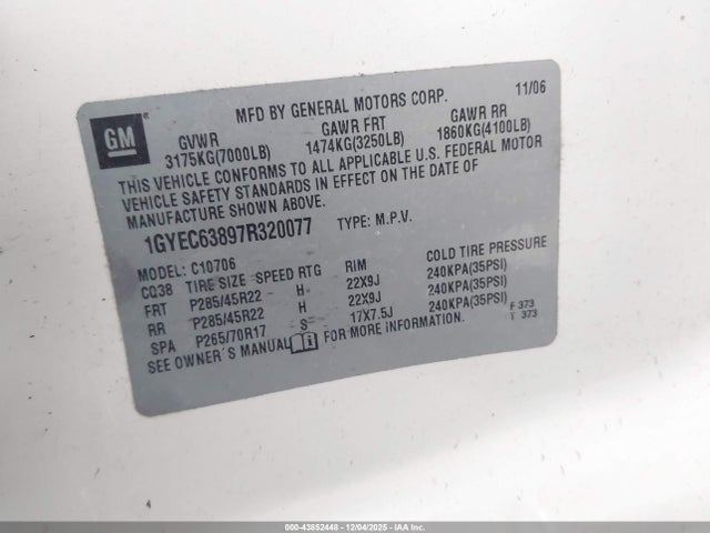 2007 CADILLAC ESCALADE 1GYEC63897R320077 Photo 8