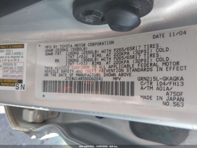 2005 TOYOTA 4RUNNER JTEBU14R550062041 Photo 8