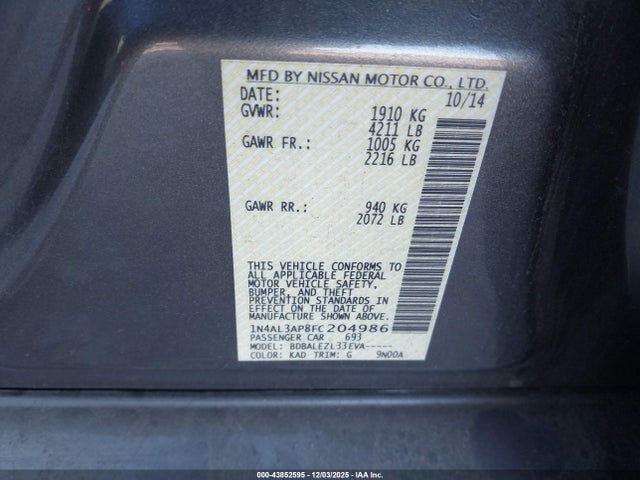 Nissan Altima 2015 1N4AL3AP8FC204986 Image 9