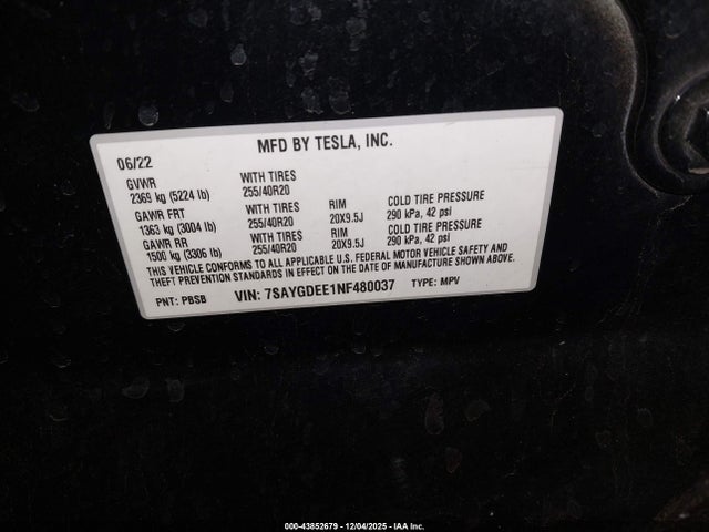 2022 TESLA MODEL Y 7SAYGDEE1NF480037 Photo 8