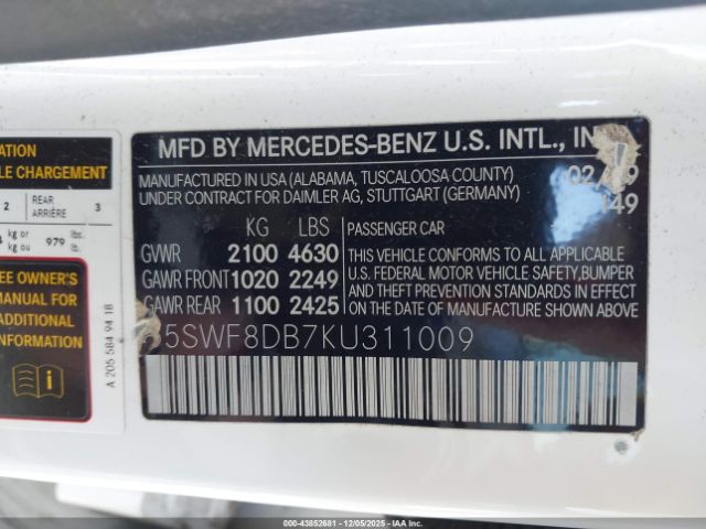 2019 MERCEDES-BENZ C 300 55SWF8DB7KU311009 Photo 8