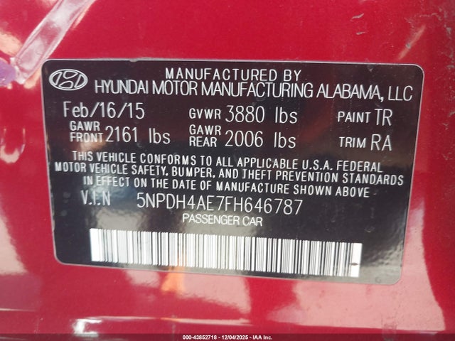Hyundai ELANTRA SE 2015 5NPDH4AE7FH646787 Image 9