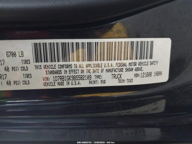 Продажа на аукционе авто 2011 Ram Ram 1500 St, vin: 1D7RB1GK9BS582109, номер лота: 43852743