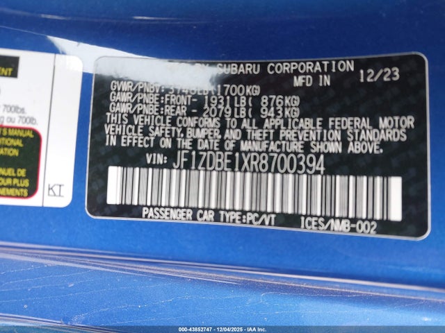 JF1ZDBE1XR8700394 Subaru Brz Limited