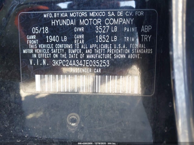 3KPC24A34JE035253 Hyundai ACCENT SE