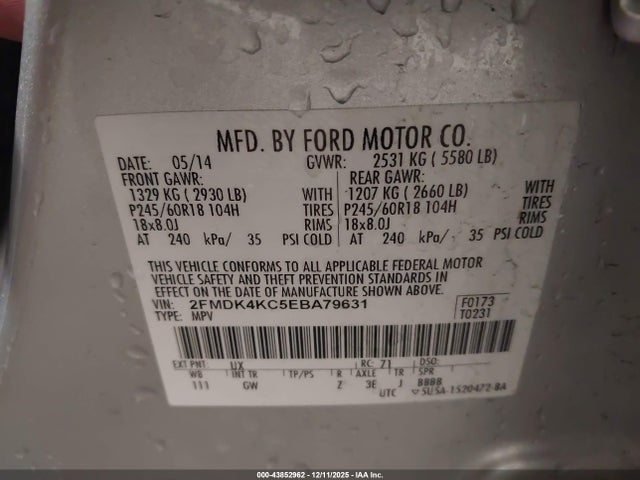 Продажа на аукционе авто 2014 Ford Edge Limited, vin: 2FMDK4KC5EBA79631, номер лота: 43852962