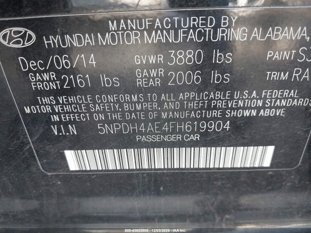 Hyundai ELANTRA SE 2015 5NPDH4AE4FH619904 Image 9