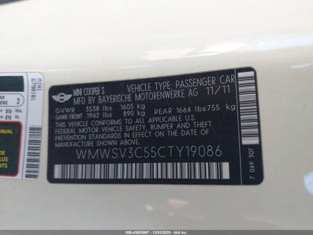2012 MINI COOPER S WMWSV3C55CTY19086 Photo 8