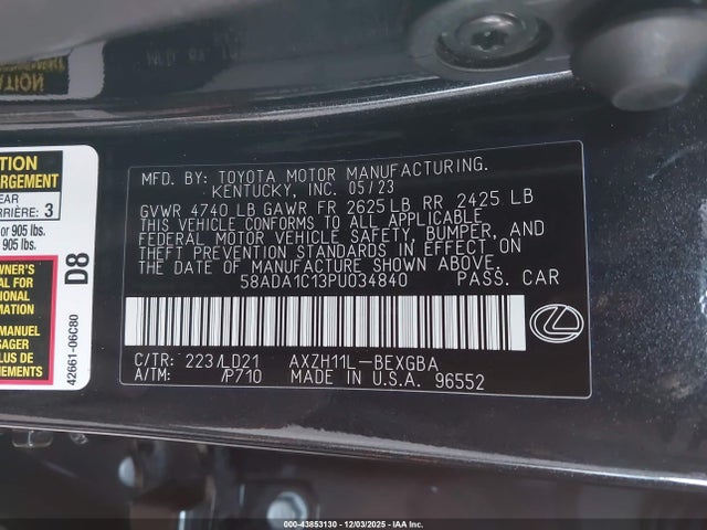 58ADA1C13PU034840 Lexus ES 300H