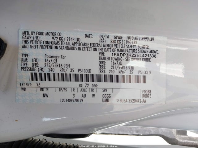 1FADP3K22EL421338 Ford FOCUS SE