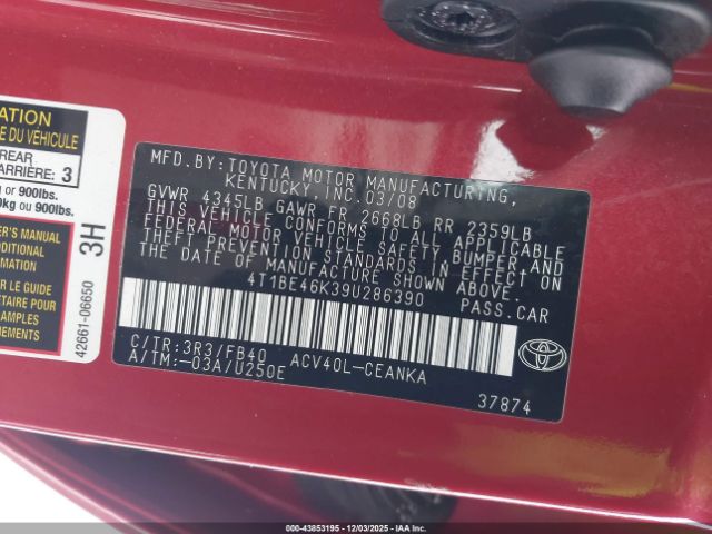 2009 TOYOTA CAMRY 4T1BE46K39U286390 Photo 8