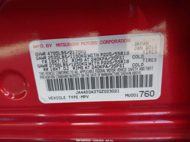 2016 MITSUBISHI OUTLANDER JA4AD3A37GZ023021 Photo 8