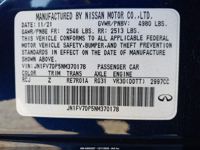 Infiniti 3.0l tt 2022 JN1FV7DP5NM370178 Image 9