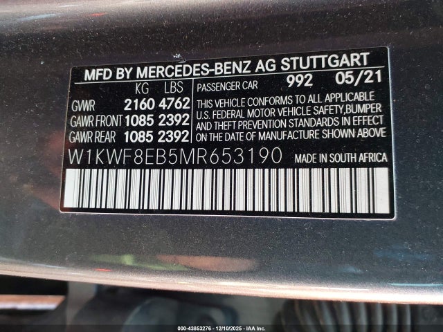 43853276 :رقم المزاد ، W1KWF8EB5MR653190 vin ، 2021 Mercedes-benz C 300 4matic مزاد بيع