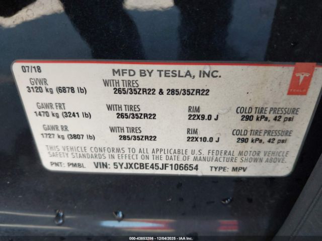 2018 TESLA MODEL X 5YJXCBE45JF106654 Photo 8