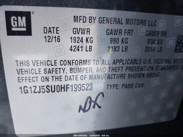 1G1ZJ5SU0HF199523 Chevrolet MALIBU HYBRID