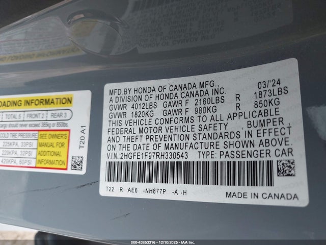 Honda Civic Touring 2024 2HGFE1F97RH330543 Image 9