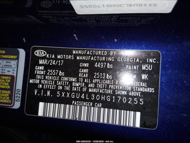 5XXGU4L30HG170255 KIA OPTIMA EX