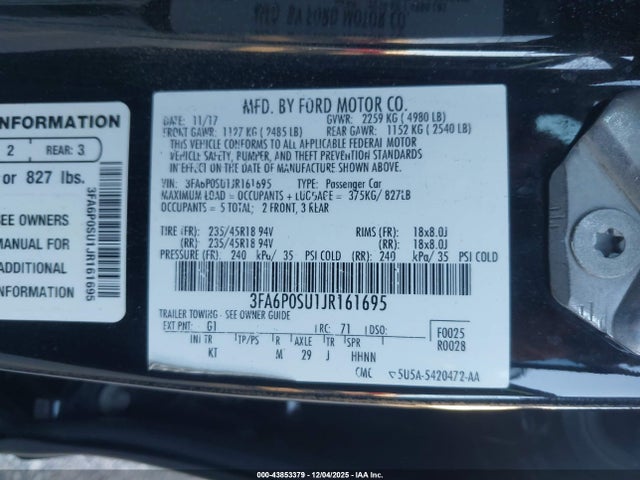 3FA6P0SU1JR161695 Ford Fusion Energi Titanium