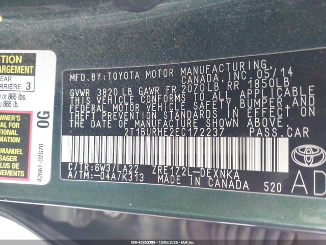 Toyota Corolla Le Premium 2014 2T1BURHE2EC172237 Image 9