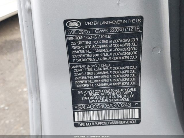 2006 LAND ROVER LR3 SALAG25406A360243 Photo 8