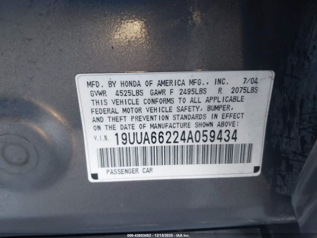 2004 ACURA TL 19UUA66224A059434 Photo 8