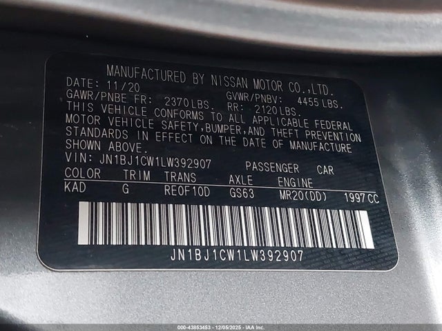 JN1BJ1CW1LW392907 Nissan Rogue Sport Sv Awd Xtronic Cvt