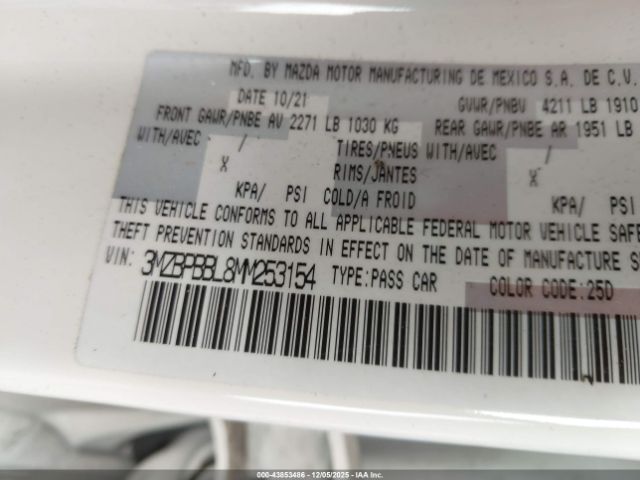 2021 MAZDA MAZDA3 3MZBPBBL8MM253154 Photo 8