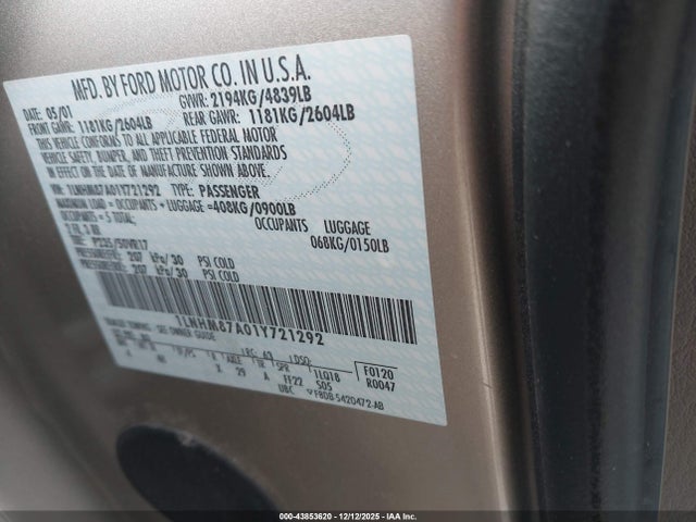 2001 LINCOLN LS 1LNHM87A01Y721292 Photo 8