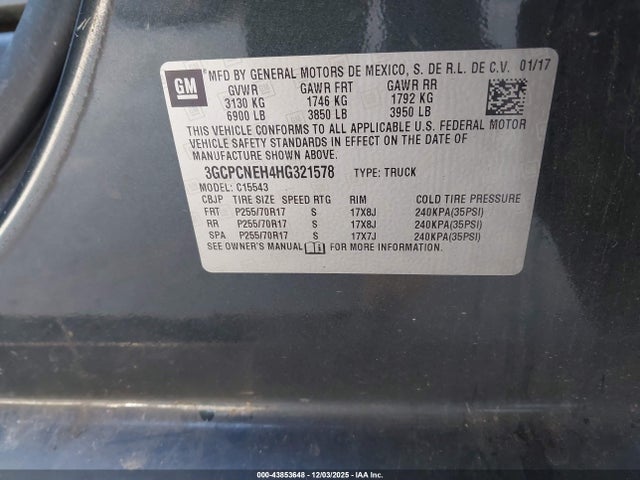 3GCPCNEH4HG321578 Chevrolet lv3 - gen 5, sidi, vvt: variable valve timing, e85 max, alum