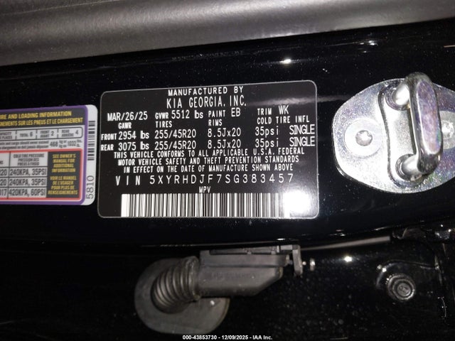 Продаж на аукціоні авто 2025 Kia Sorento Ex, vin: 5XYRHDJF7SG383457, номер лоту: 43853730