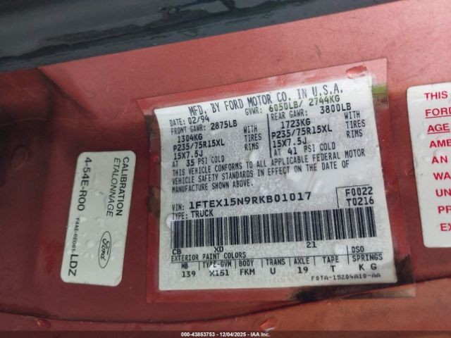 1994 FORD F150 1FTEX15N9RKB01017 Photo 8