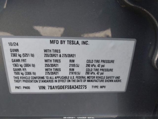 2025 TESLA MODEL Y 7SAYGDEF5SA342275 Photo 8